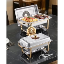 VEVOR Chafing Dish Buffet Set, 4 Qt 2 Pack, Stainless Steel Chafer with 4 Half Size Pans, Rectangle Catering Warmer Server with Glass Lid Water Pan Folding Stand Fuel Holder,for Wedding Party Banquet