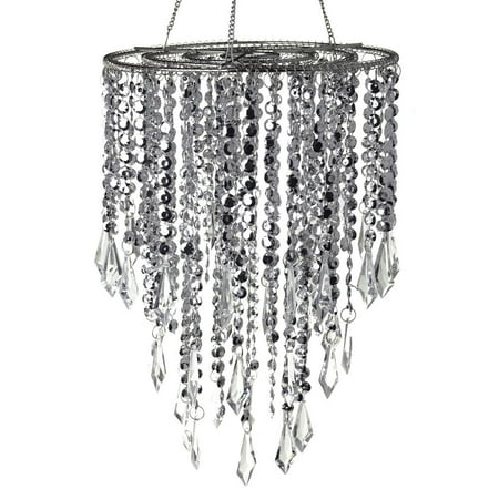 

Hanging Beaded Chandelier with Icicle Crystals Silver 10-1/2-Inch