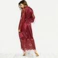 thumbnail image 5 of Women Sexy Satin Lace Embroidery Long Sleeve Long Robe With Belt, 5 of 5