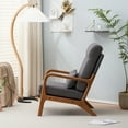 thumbnail image 3 of Indoor Leisure Arm Chair, Modern Linen Fabric Upholstered Accent Chair with Solid Wood Armrest & High Back, Single Sofa Lounge Reading Chair for Living Room Bedroom Office Studio, Dark Grey 1, 3 of 7