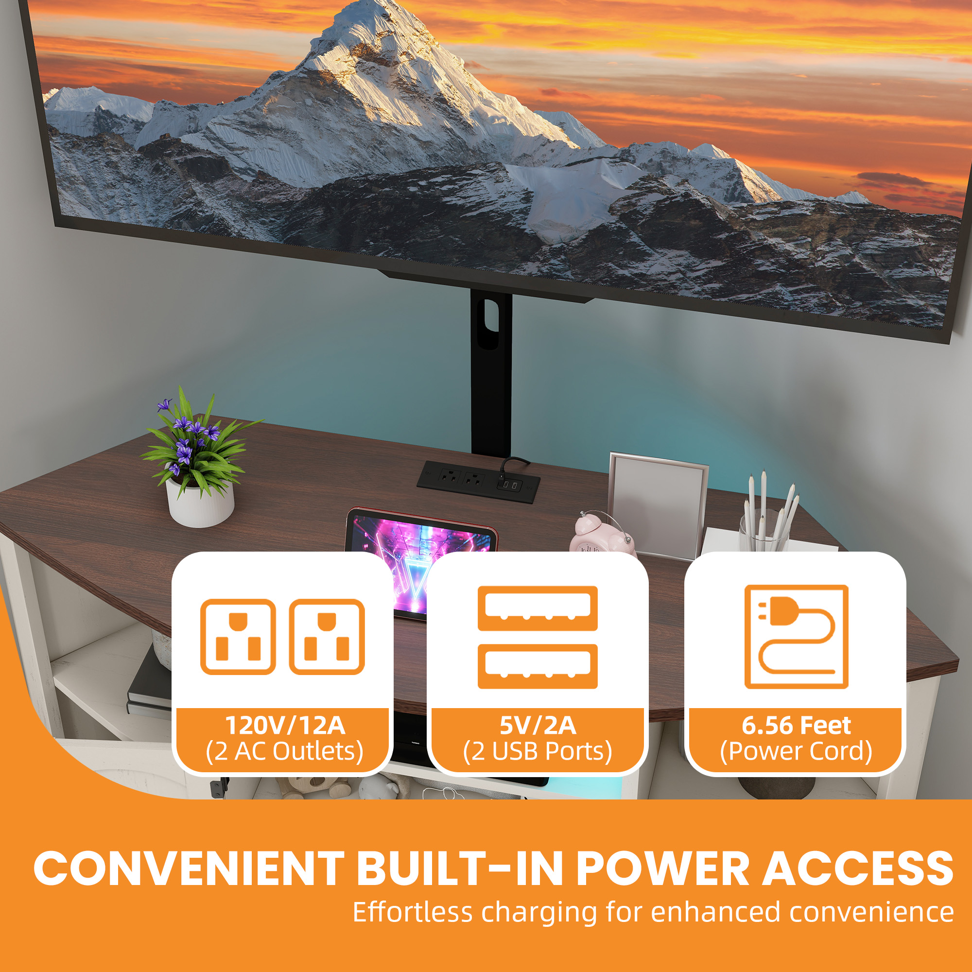 Craftian Corner TV Stand with Mount for 32-70 Inch TVs, LED Entertainment Center TV Table with Power Outlets