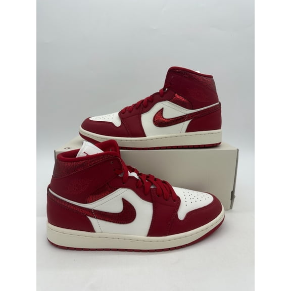 Air Jordan 1 Mid Women's Size 10.5 Red White Leather Athletic Shoes HJ9337 106
