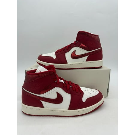 Air Jordan 1 Mid Women's Size 10.5 Red White Leather Athletic Shoes HJ9337 106