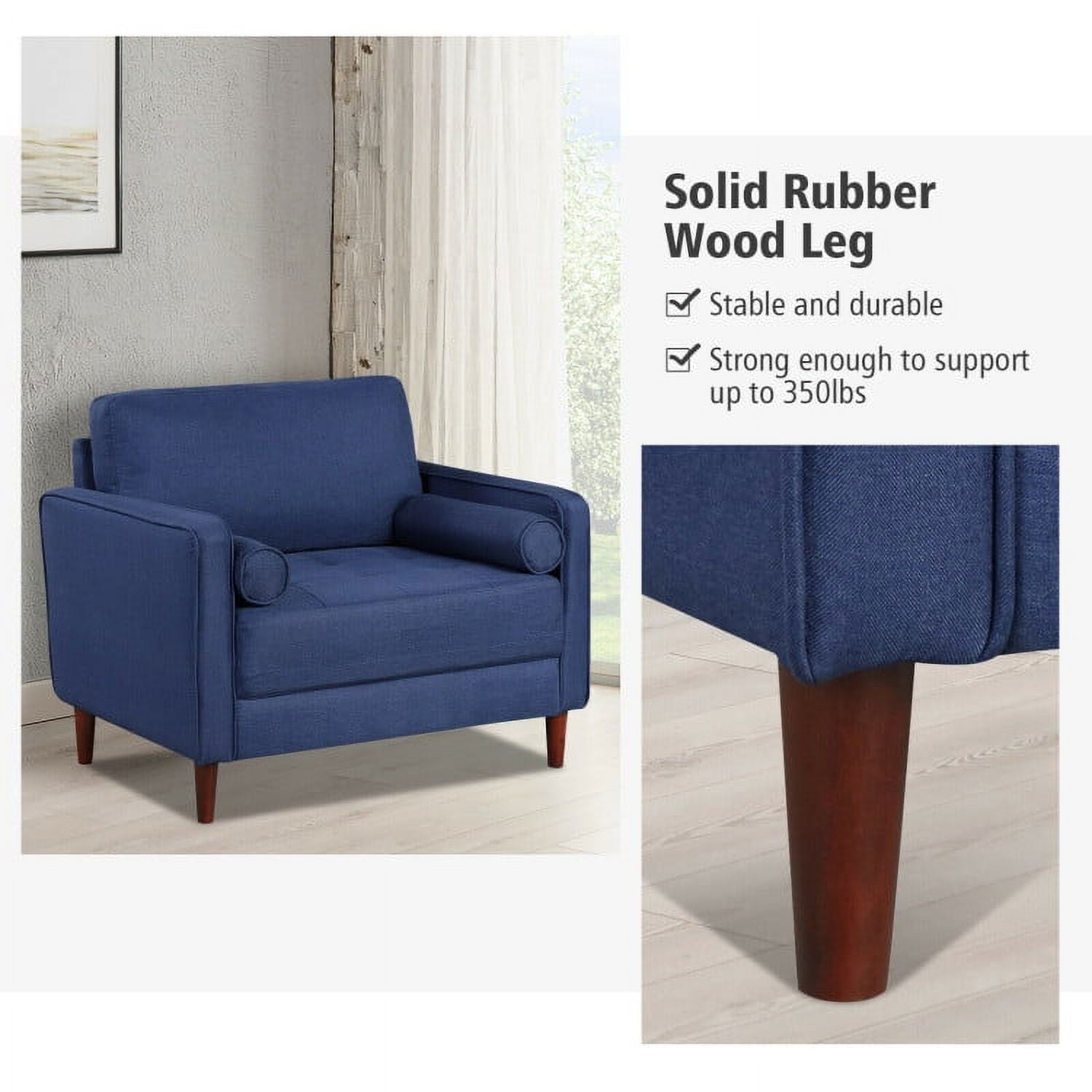 Finihen Comfy Accent Armchair, Accent Oversized Linen Club Armchair with Pillows and Rubber Wood Legs, for Living Room, Bedroom, Navy Finihen Comfy Accent Armchair, Accent Oversized Linen Club Armchair with Pillows and Rubber Wood Legs, for Living Room, Bedroom, Navy