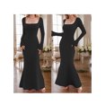 thumbnail image 2 of SUNSIOM Robe Longue Femme Couleur Unie Col Carré Queue de Poisson Manches Longues Automne Hiver Mode Robe Moulante, 2 of 7