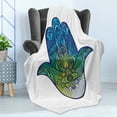 thumbnail image 4 of Evil Eye Soft Flannel Fleece Throw Blanket, Vibrant Colors Culture Oriental, Cozy Plush for Indoor and Outdoor Use, 70" x 90", Blue Green Yellow, by Ambesonne, 4 of 5