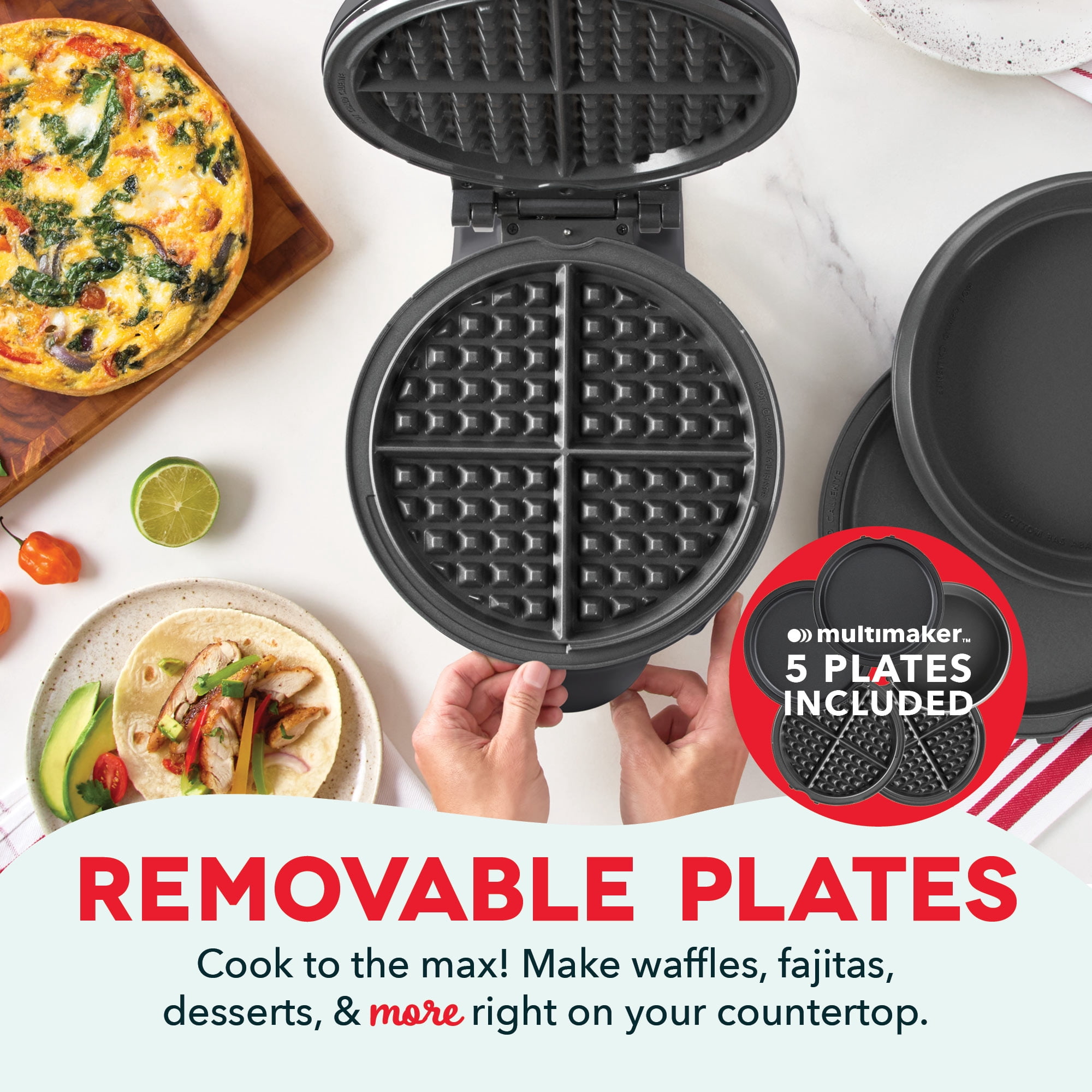 Dash MultiMaker® Max Cooking System - Waffles, Fajitas, Quiches, Brownies, and more, Forged Iron