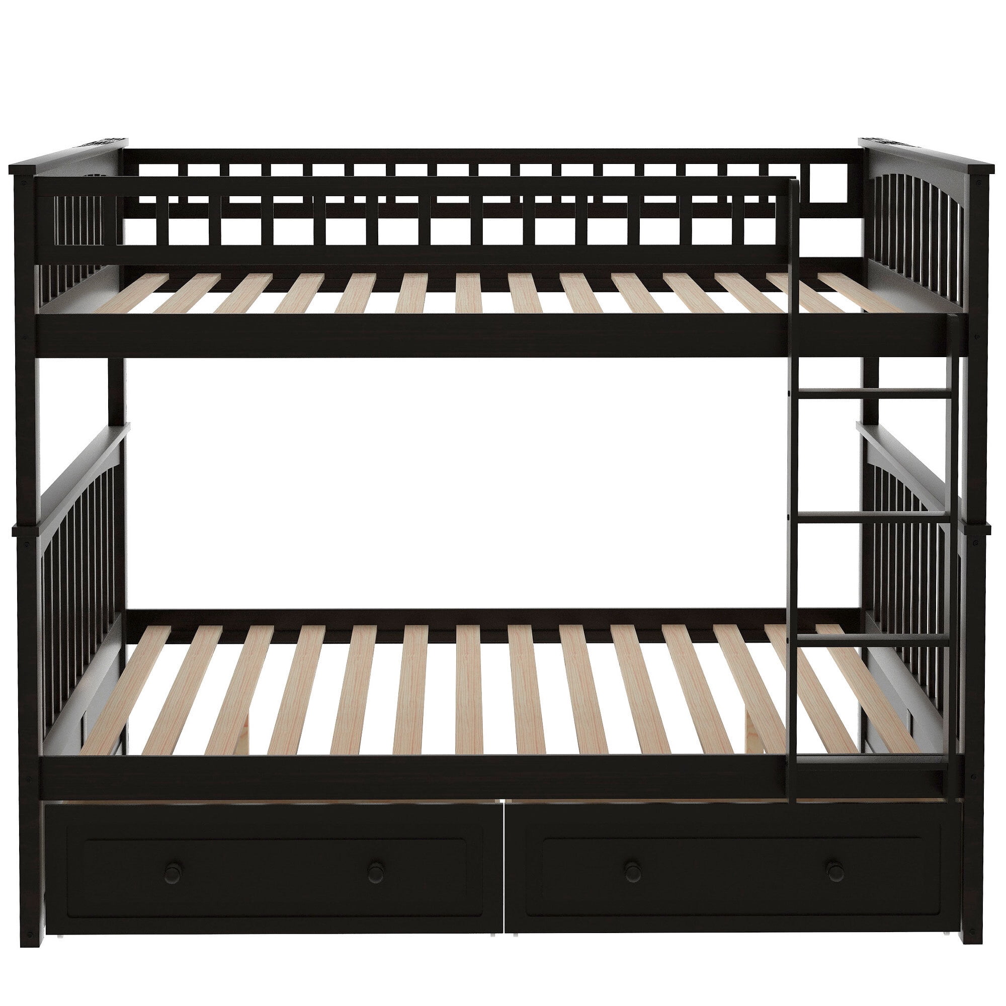 Euroco Full over Full Bunk Bed with Drawers, Convertible into Two Bes, Espresso