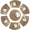 thumbnail image 1 of Juego de 7 manteles individuales con forma de esquina, 1 tapete de mesa de vinilo lavable, resistente al calor, redondo central (bambú tostado), 1 of 5