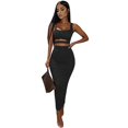 thumbnail image 3 of Women's Solid Sexy Spaghetti Strap 2‑Piece Dress Set Hollow‑Out Waist Ruched Bodycon Pencil Long Skirt Outfit for Party Gathering, 3 of 7