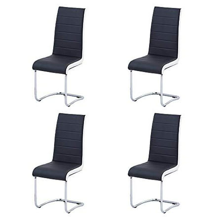 Enjowarm Dining Chairs Set Of 4 Black, Black Faux Leather Dining Chairs With Chrome Legs