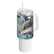 Two Wolf in Starry Sky 40 oz Tumbler with Handle and Straw Insulated Travel Mug Reusable Stainless Steel Water Bottle