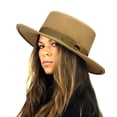 thumbnail image 1 of C.C Wool Wide Brim Porkpie Fedora Hat with Simple Band Accent - Camel, 1 of 5