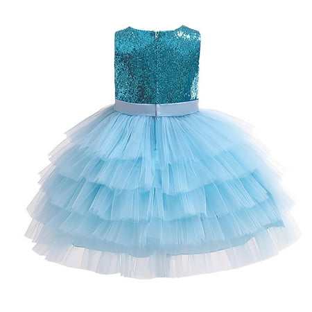 

Honeeladyy Winter Coats Toddler Baby Girl Fashion Short Sleeved Bow Princess Dress Girls Skirt Party Formal Dress Mesh Lace Dress Blue Discount