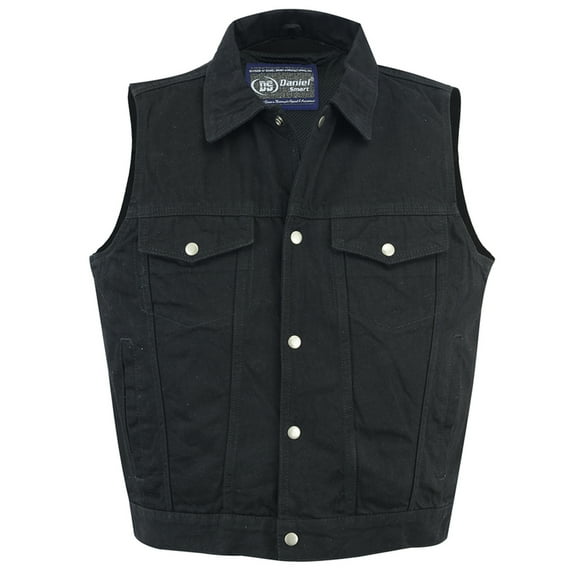 Daniel Smart S to 6XL Sleeveless Denim Biker Vest for Men Unique Raw Blue & Black Jean Vest with Snap Closure & Multiple Carry Pockets
