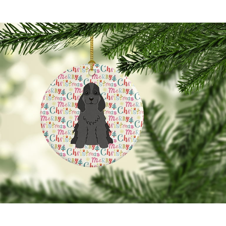 Merry Christmas Cocker Spaniel Black Ceramic Ornament 2.8 in x 2.8