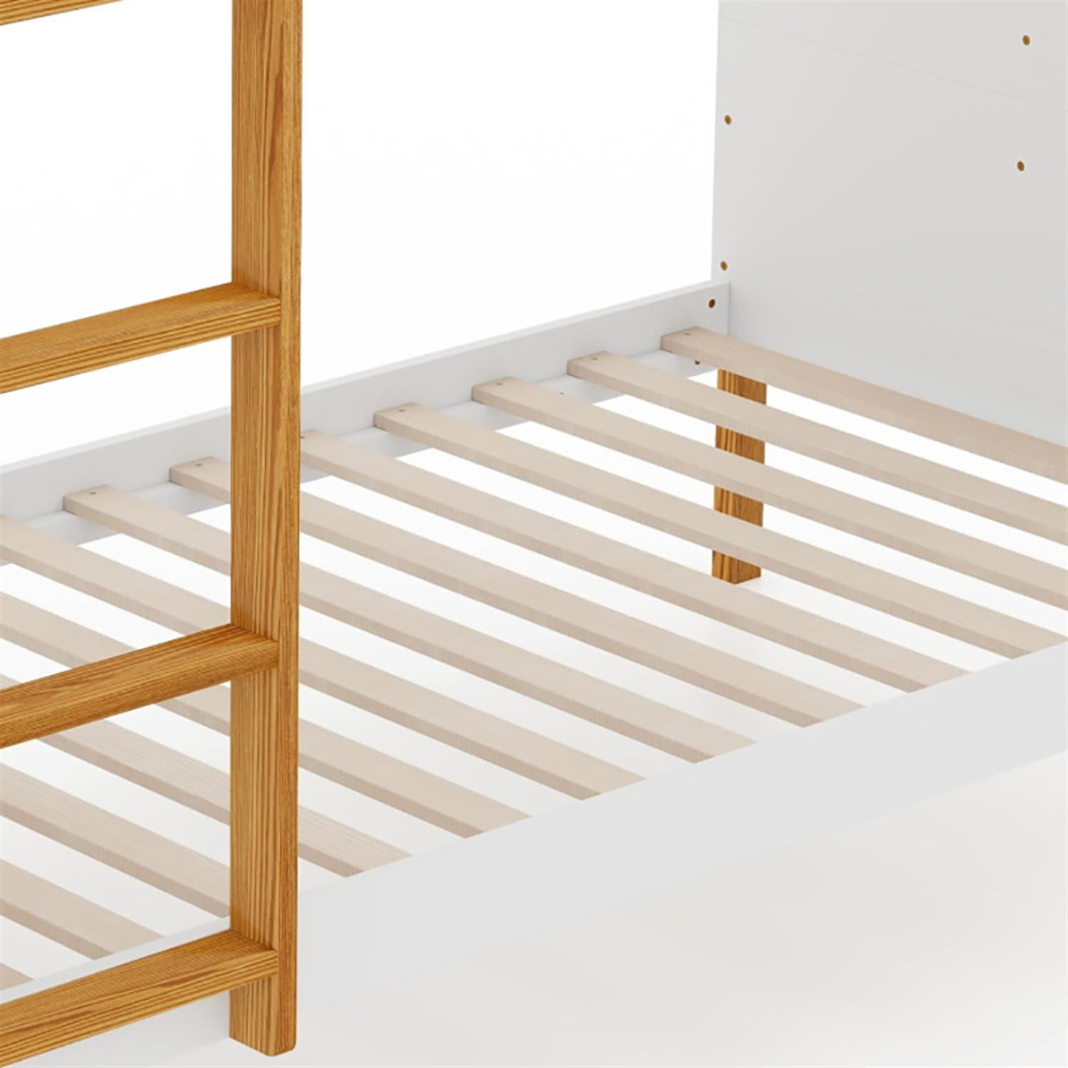 Demi Bonn Twin Over Twin Bunk Bed with Integrated Ladder and Safety Guardrails, Twin Bunk Beds, Space-saving Solid Wood Bed Frame, White