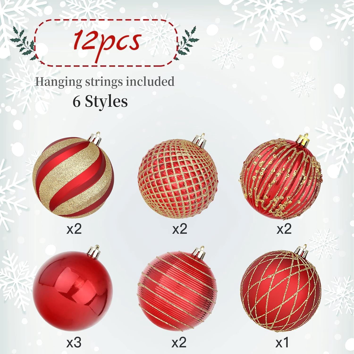 80mm Christmas Balls Ornaments,12PCS Colored Shatterproof Plastic Decorative Hanging Tree Decorations Baubles Set for Xmas Tree Decor Holiday Party Wedding Decoration with Lanyard