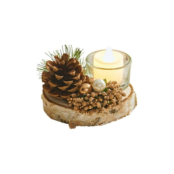 nTRIUQJ Candle Holder Christmas Centerpiece Decoration - Wood Tealight Holders with Mini Wreaths Yule Log Tea Light Coffee Table Table Rustic Farmhouse Home Decor Gift Beige