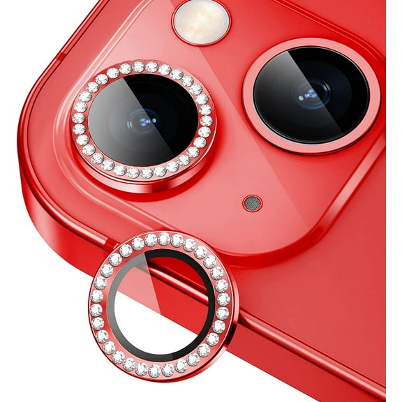 for iPhone 14 / iPhone 14 Plus Camera Lens Protector Bling, 9H Hardness Scratchproof Camera Screen Cover Metal Individual Diamond Ring for iPhone 14 Accessories, Case Friendly (Red Diamond)