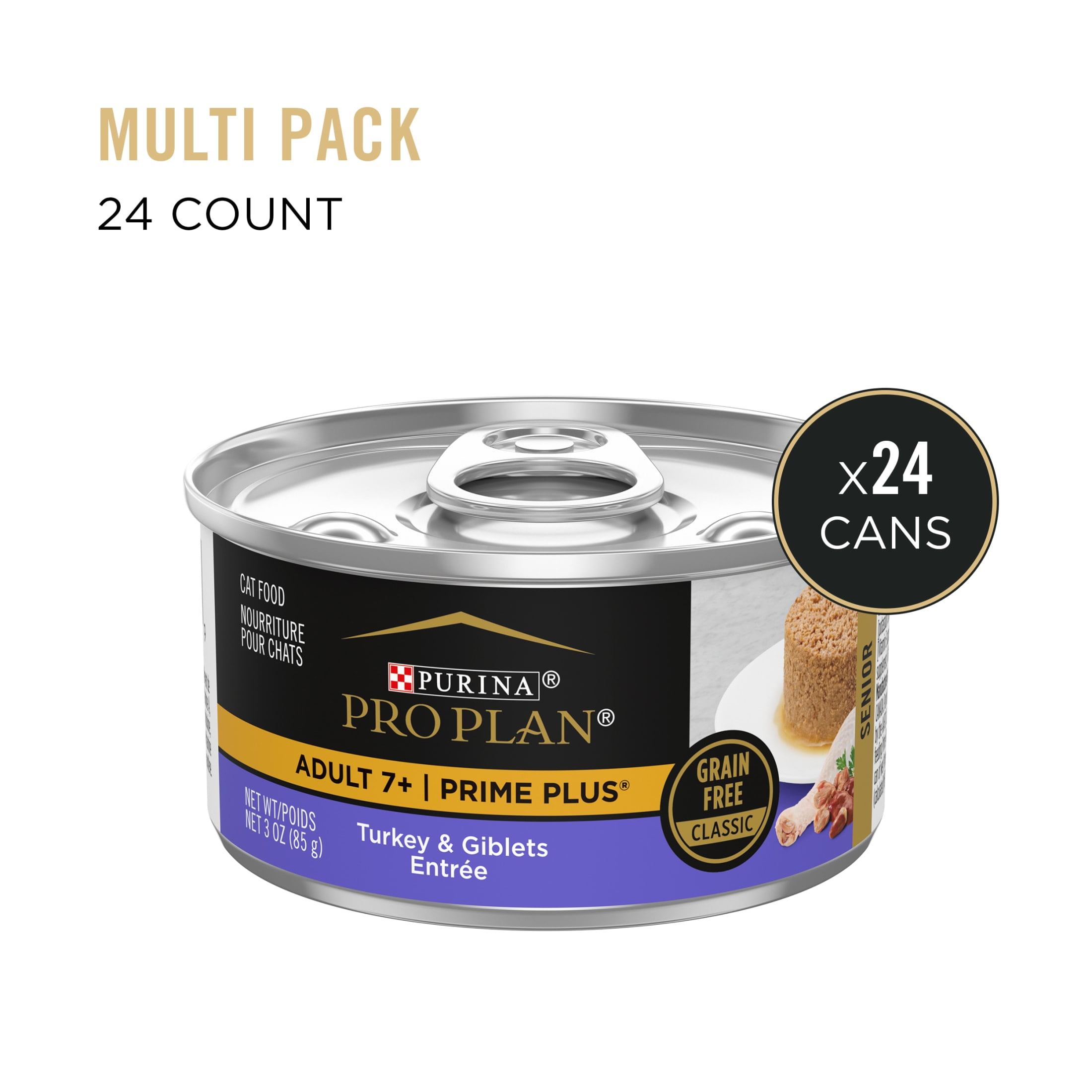 Purina Pro Plan Prime Plus, Grain-Free Turkey and Giblets, Wet Cat Food, 3 oz Cans, 24 Pack