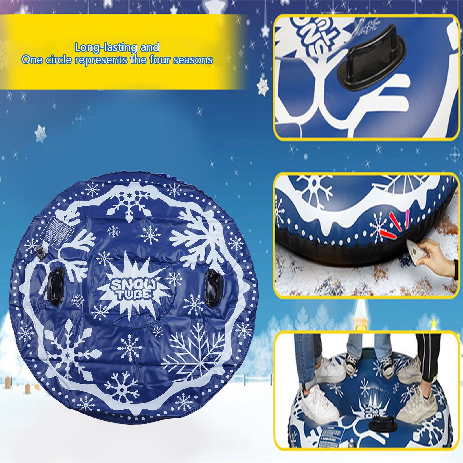 Strong Air Filled Snow Dish With Not Slip Holds 47Inch Diameter For Snowsports Sledding Outdoor Winter Tasks Family Oriented
