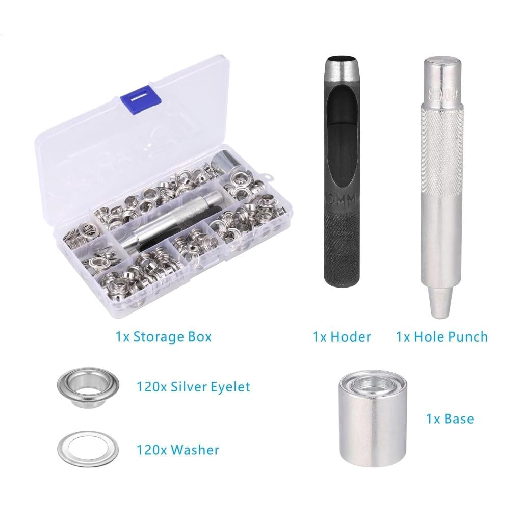 Grommet Setting Tool for Tarpaulin Fabric Curtains Shoe Craft Making 120 Sets Grommet Tool Kits, Grommets Eyelets Kits