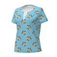 thumbnail image 2 of Goofa Turtle Pattern Womens Deep V Neck Low Cut Tops Casual Summer Short Sleeve Ribbed Knit T-Shirts-Small, 2 of 5