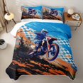 thumbnail image 2 of Castle Fairy Motocross Style Dirt Bike Twin Quilt Set for Boys,Checkered Flag Art Twin Coverlet Set,Orange Blue, 2 of 7
