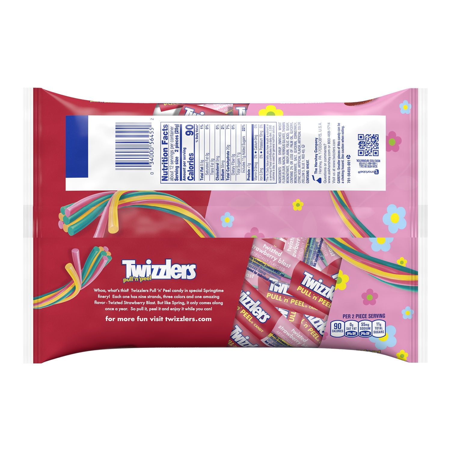 Twizzlers Pull 'N' Peel Twizted Strawberry Blast Snack Size Easter Candy, Bag 11 oz, 25 Pieces