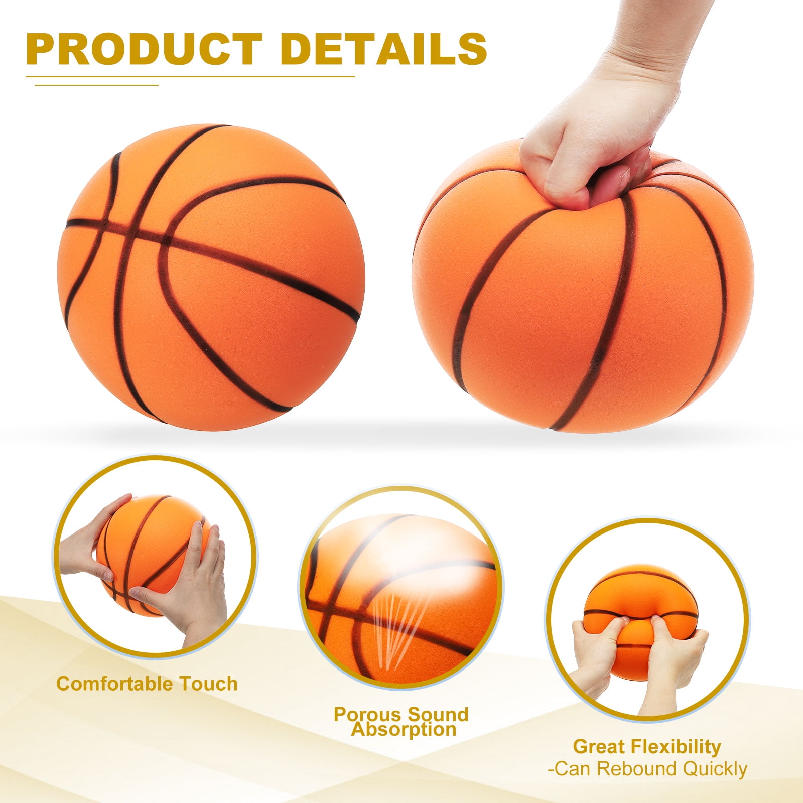 Uxcell Silent Basketball 9.5" No Noise High-Density Foam Dribbling Indoor Basketball with Net Bag forIndoor Sport Orange
