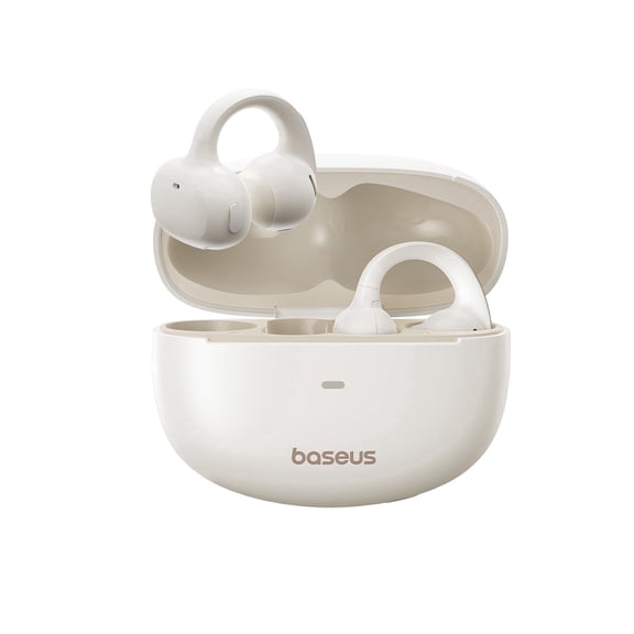 Baseus Open Ear Earbuds, Clip-On Bluetooth Earbud, Noise Cancelling Headphones, IP57, 40H Playtime, Bowie MC1, White