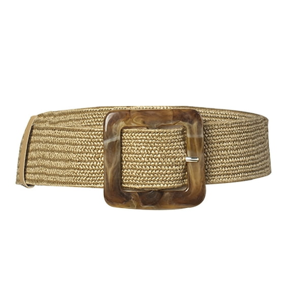 Women Belt Straw Ultra Wide Belt Woven Carved Wood Buckle Belt Decoration Dress Shirt Waist Seal