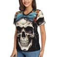 thumbnail image 2 of Vsdgher Bow Flower Skull Women Shirts V Neck Short Sleeve Tops T-Shirt Basic Tees, S to 3XL3X-Large, 2 of 5