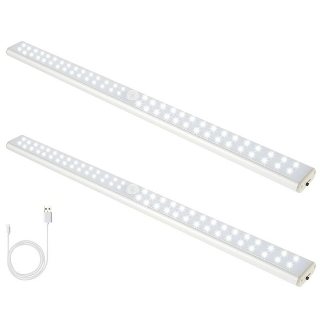 POINTERTECK 1/2pcs LED Under Cabinet Night Light Motion Sensor Cupboard Night Lamp USB Rechargeable Night Lamp with Self-adhesive Dimmable Cupboard Light for Cabinet Cupboard Bedroom Kitc