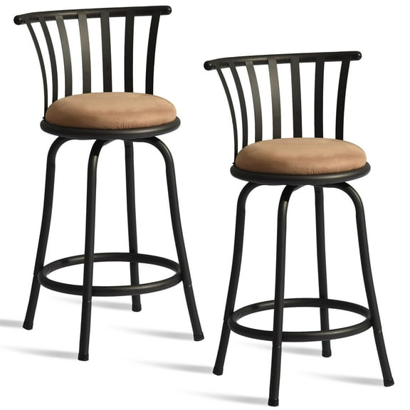 Homy Casa 24" or 29" Swivel Bar Stools Set of 2, Counter Height Faux Leather Upholstered for Kitchen Island, Brown