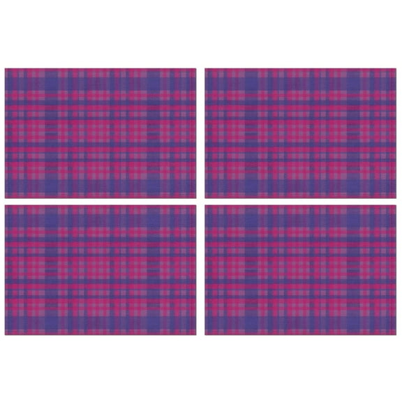 Pink Purple Checkered Pattern Summer Placemats Table Placemats Set Of 4-Linen Kitchen Washable Placemats Table Mats 11.8"x17.7" Non-Slip Heat Resistant