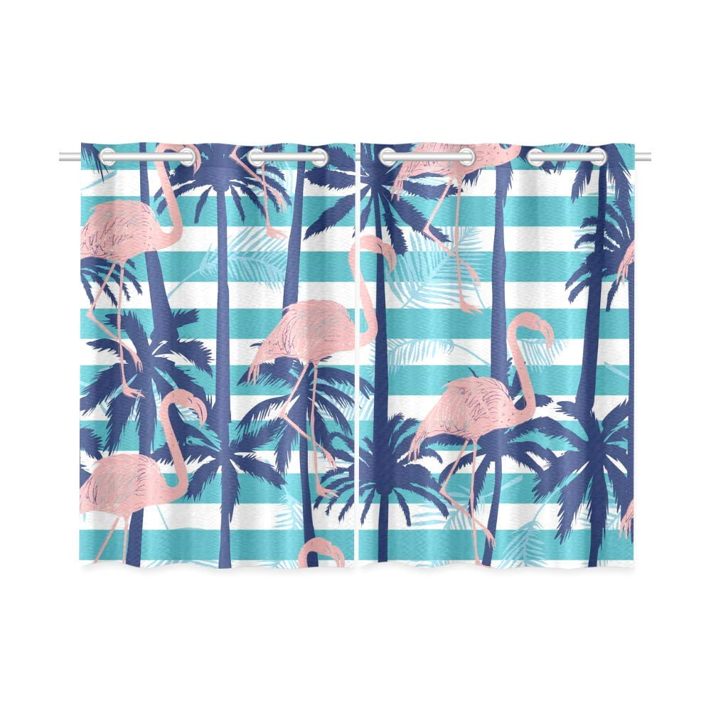 YUSDECOR Pink Flamingo Window Curtains Kitchen Curtain ...