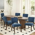 thumbnail image 2 of COLAMY Mid Century Modern Dining Chairs Set of 6, Upholstered Kitchen Chairs with Back, Farmhouse Fabric Side Dining Room Chairs with Wood Legs for Dining Room Kitchen Restaurant, Blue, 2 of 9