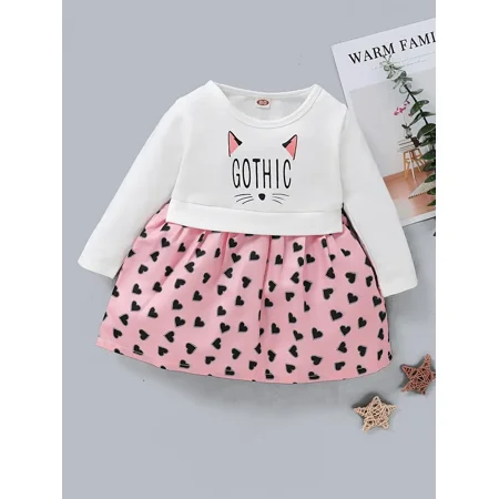 

Baby Girls Long Sleeve Heart Print Dress Baby Clothes