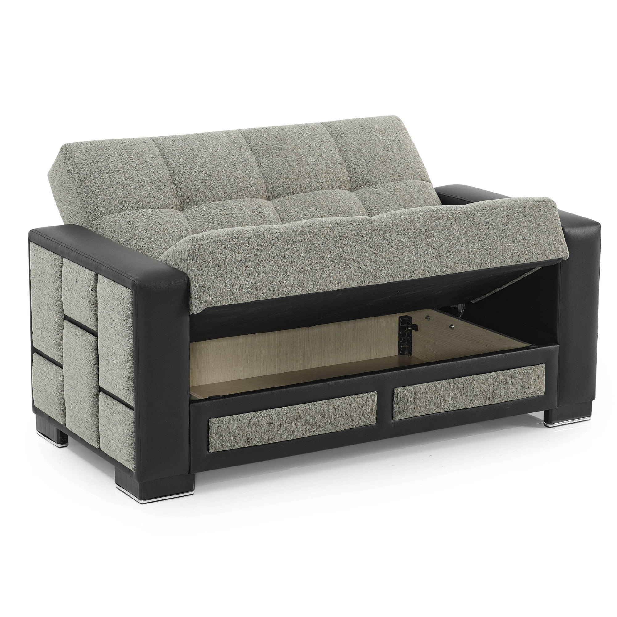 Ottomanson 63" Convertible Loveseat Sleeper with Storage, Modern Chenille Sofa for Small Spaces, Gray
