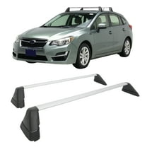 Ikon Motorsports Roof Rack Cross Bar, Compatible with 2012-2016 Subaru Impreza Non-Sport Hatchback without Roof Rails, Factory Style Aluminum   ABS Black Cargo Rooftop Luggage Crossbars Carrier
