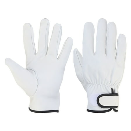 Uxcell Goatskin Leather Work Gloves with Hook and Loop for Driving, Gardening, Welding, Construction, White, L, 2 Pairs