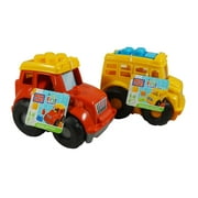Mega Bloks SET OF 2 First Builder Vehicles - Includes Lil Tractor & Lil School Bus