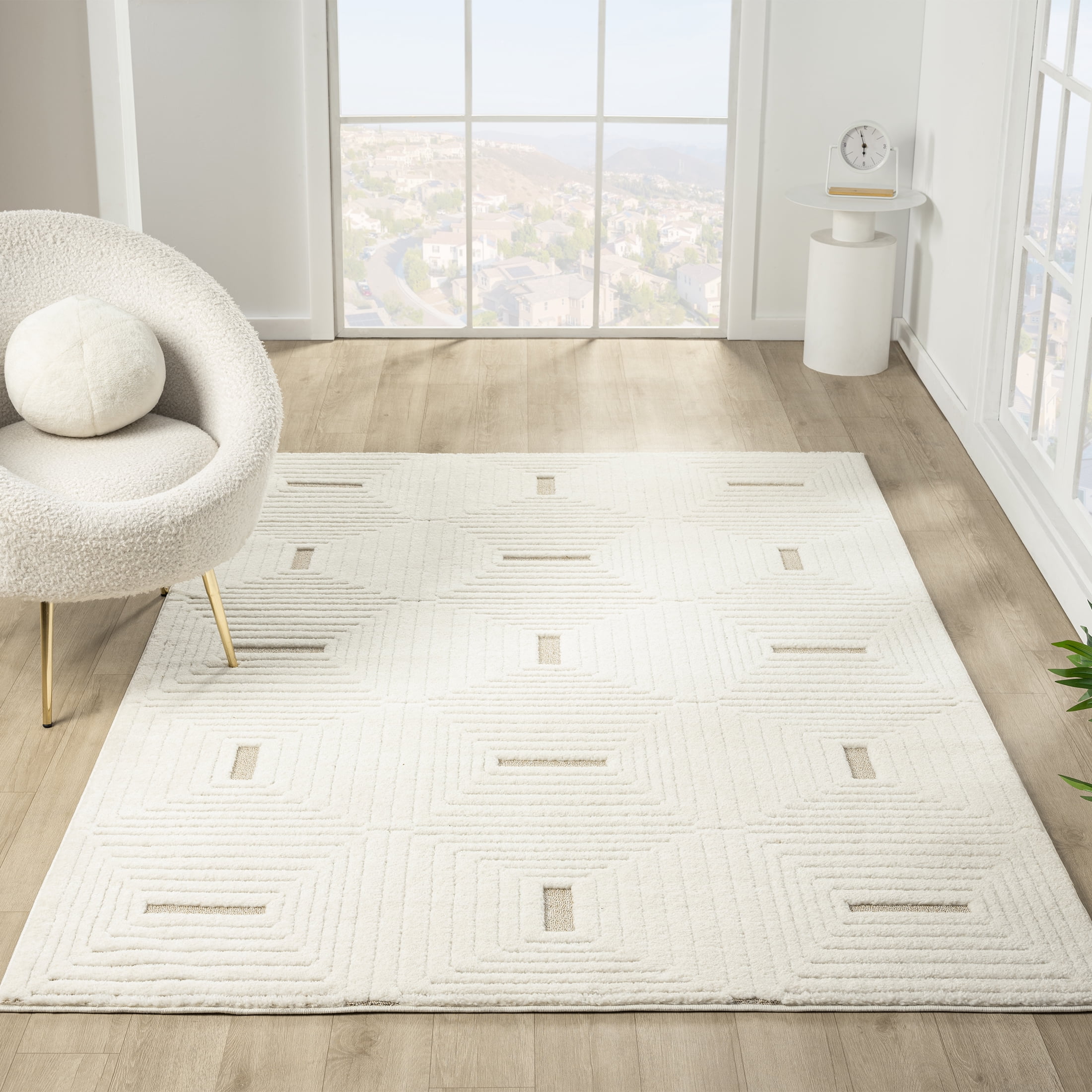 Better Homes & Gardens Squares Area Rug, 5 ft x 7 ft, Ivory/Off-White