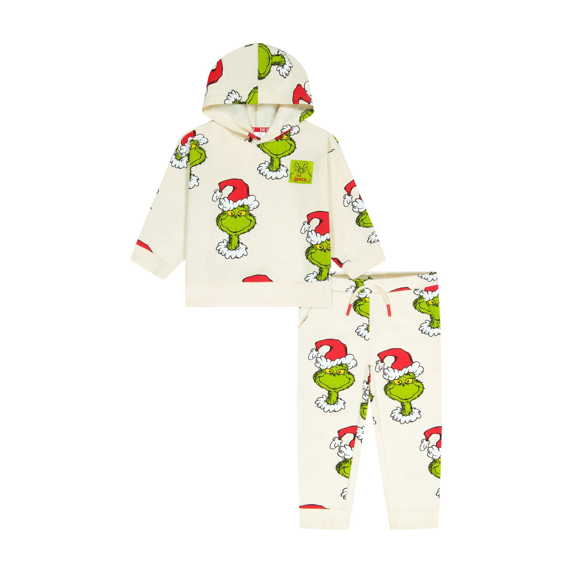 Hooded Grinch Printed Sweatshirt and Jogger Set, Beige, 18M