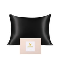 PiccoCasa 1 Pack 19mm Silk Pillowcase for Hair and Skin with Zipper Standard Black