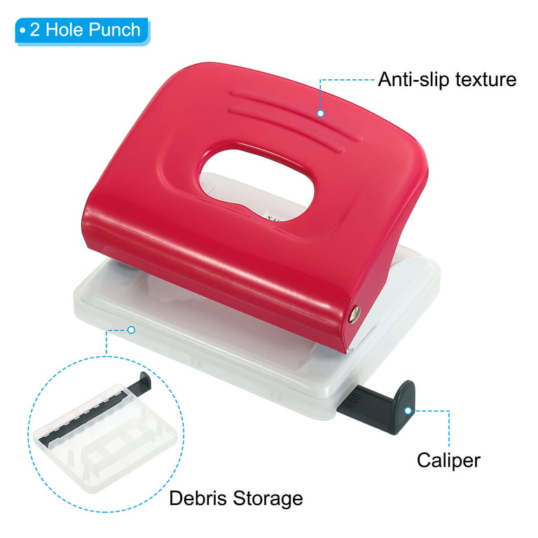 2 Hole Paper Punch Metal Hole Puncher 10 Sheet Capacity Adjustable | Harfington, Red