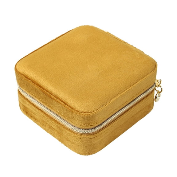 Travel Portable Square Jewelry Box Simple Zipper Style Jewelry Storage Bag Bracelet Earrings Necklace Velvet- Organizer