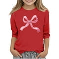 thumbnail image 2 of Mifsaly Bow Shirt Girls 3/4 Sleeve Summer Tops Kids Cotton Tshirts Tween Loose Dressy Casual Blouse Trendy Preppy Outfits Size 3-14 Years, 2 of 5